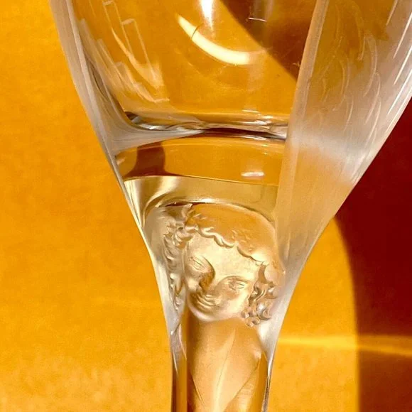 LALIQUE Smiling Angel Signed Blown Crystal Champagne Stem Flute Reims Cathedral - Picture 3 of 11